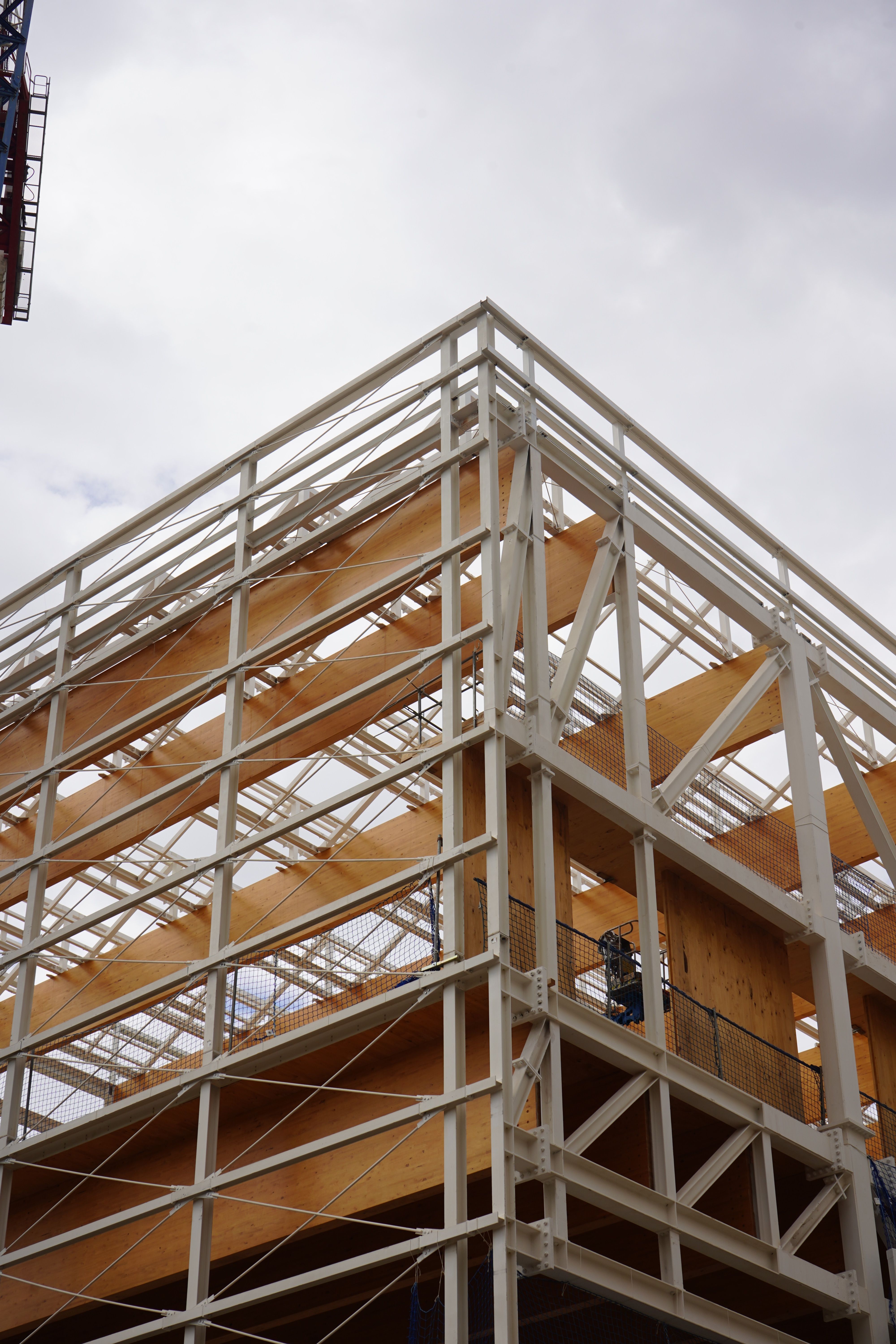 Mass-timber structural frame of a building under construction
